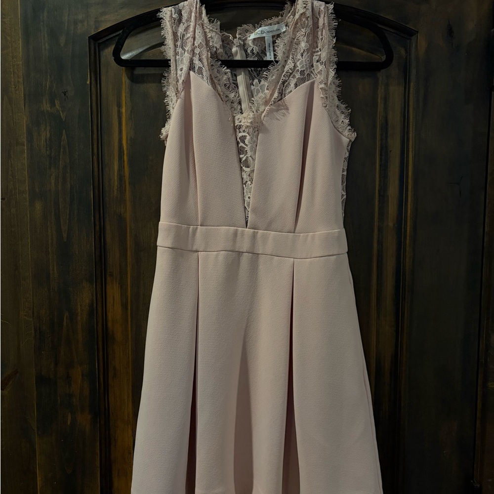 Elegant Lace Trim Pink Dress